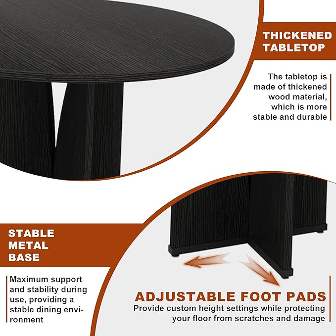 Round Dining Table for 4, 39 Inch Small Dinner Table Farmhouse Wooden Circle Kitchen Tables with Cross Base for Dining Room, Kitchen, Living Room, Black
