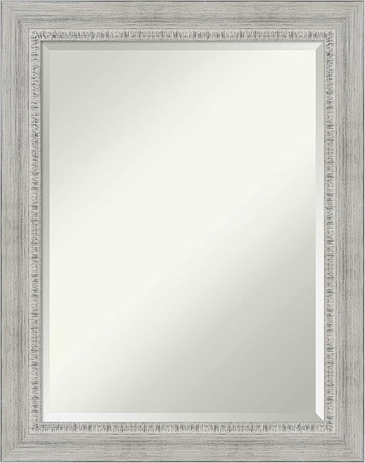 Amanti Art White Bathroom Mirror for Over Sink, 29x23 Rustic White Wash Rectangle Vanity Mirror, Medium Rustic Farmhouse Wood Frame, Hangs Horizonally and Vertically, Bathroom Wall Decor, Beveled Edge