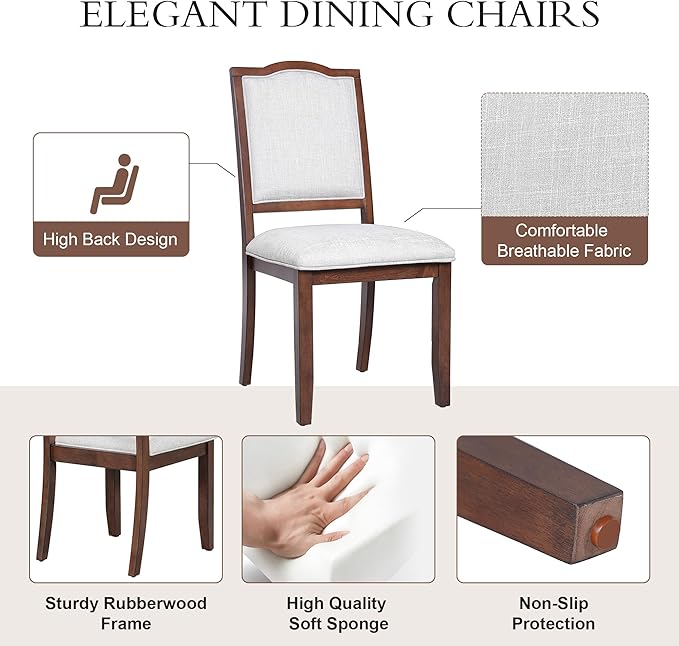 Merax Upholstered Dining Chairs Set of 4, Farmhouse Chair with High Back, Modern Seating for Kitchen, Bedroom & Living Room, Cherry+Beige