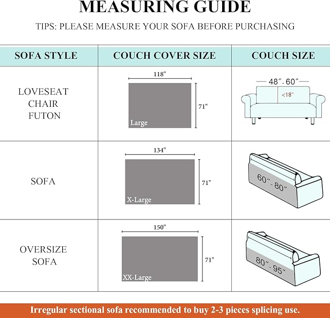 STACYPIK Waterproof Pet-Friendly Couch Cover, Non-Slip Light Blue Sofa Cover for 2 Cushion Couch, Anti Scratch Sofa Cover for Dog, Washable Furniture Protector for Living Room, Loveseat Cover-71X118IN