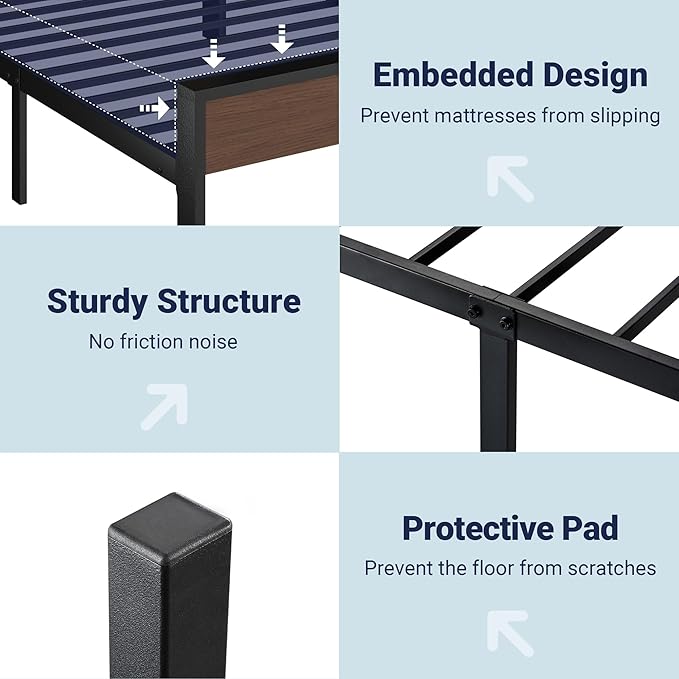 Allewie Twin Size Platform Bed Frame with Wooden Headboard and Footboard, Heavy Duty Metal Slats Support, No Box Spring Needed, Under-Bed Storage, Noise Free, Easy Assembly, Walnut