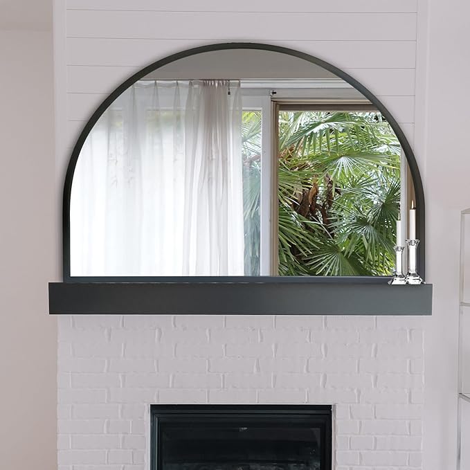 WAMIRRO Big Black Arched Mirror,48"X36"Large Farmhouse Bathroom Mantel Oversized Black Horizontal Wide Mirrors for Entryway/Living Room/Fireplace