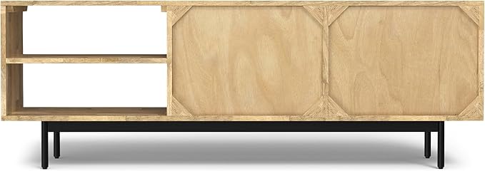 SIMPLIHOME Reeves SOLID MANGO WOOD 60 inch Wide TV Media Stand in Natural For TVs up to 65 inches for the Living Room and Entertainment Center