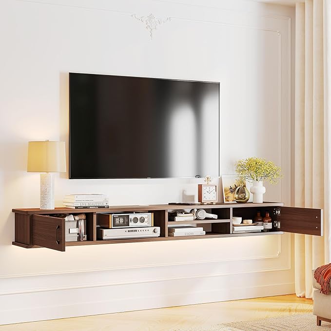Floating TV Stand,51'' Wall Mounted TV Console,Floating TV Shelf,Wall TV Cabinet,Floating Entertainment Shelf,Walnut