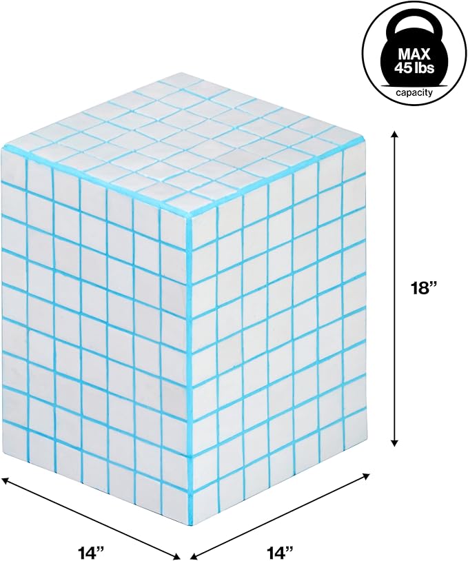 JONATHAN Y END2000E Callista 18" Modern Bohemian Ceramic Tiled Rectangle End Table, Side Table, Accent Table for Living Room, Bedroom, White/Neon Blue