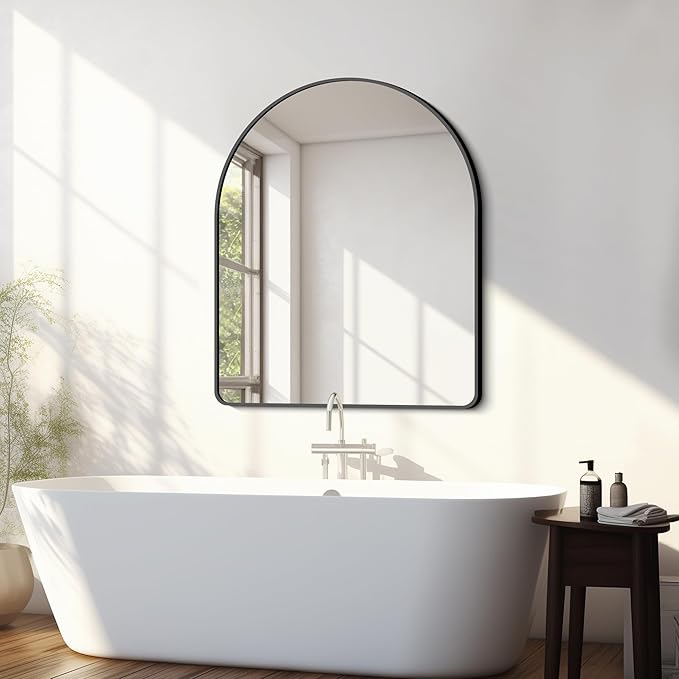FORBATH Arched Bathroom Mirror 30x36 Inch, Bathroom Mirror Wall Mounted Modern Black Aluminum Frame Decor Dresser Mirror for Bedroom Living Room Entryway, Hanging or Leaning Against Wall