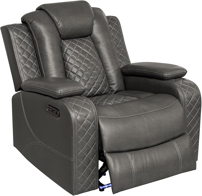 Ball & Cast Power Recliner Sofa Set Leather Reclining Sofa Set Living Room Furniture Set 3PCS Recliner Couch Loveseat & Chair Sets with Wireless Charging,Bluetooth Speaker,Cup Holders for Home Theater