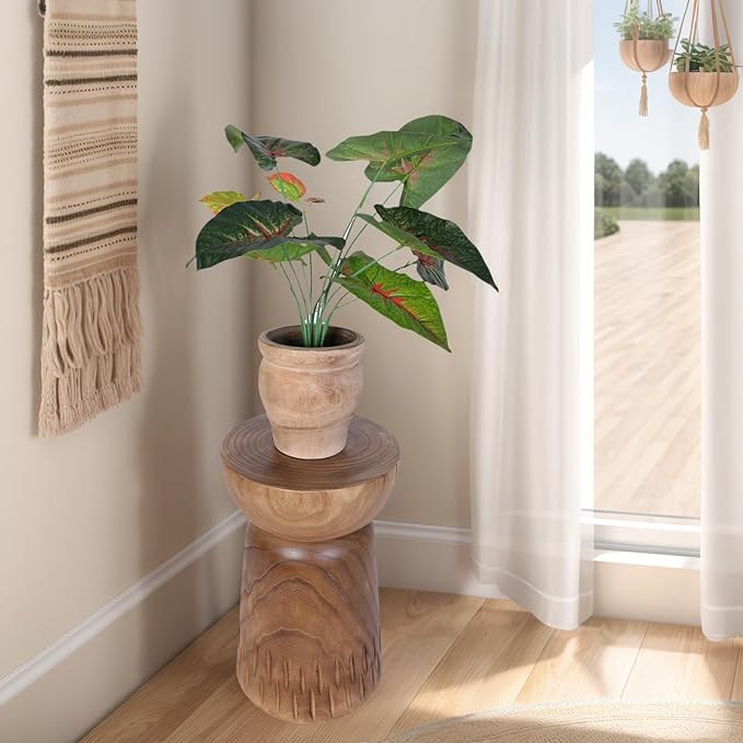 Athaliah 19”H Rustic Tree Stump Side Table – Natural Wooden End Table, Round Wood Accent Stool for Living Room, Patio, Garden, Balcony, or Home Decor（Natural Color）
