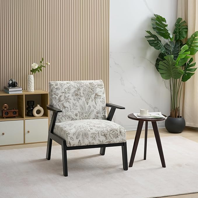 GDFStudio Aogex Accent Chair, Upholstered Club Chair, Printed Design Armchair, Wooden Frame Single Sofa, Back Support Seating, Comfort Reading Lounge, Reading Single Sofa for Living Room, Beige+Gray