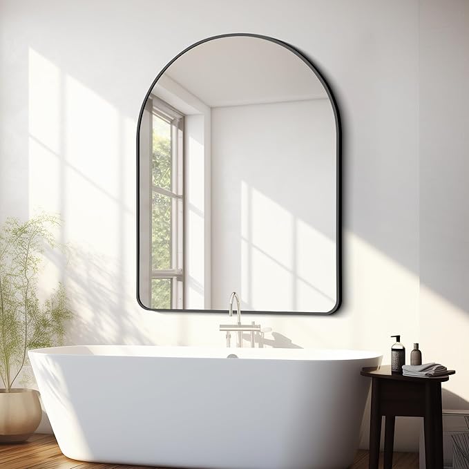 FORBATH Arched Mirror 36x48 Inch, Bathroom Mirror Wall Mounted Modern Black Aluminum Alloy Frame Decor Large Dresser Mirror for Bedroom Living Room Entryway, Hanging or Leaning Against Wall