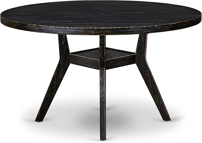 I58-11-TP - A Wood Dining table with a Round Tabletop and Stylish Pedestal, Sand Blasted Black Finish.