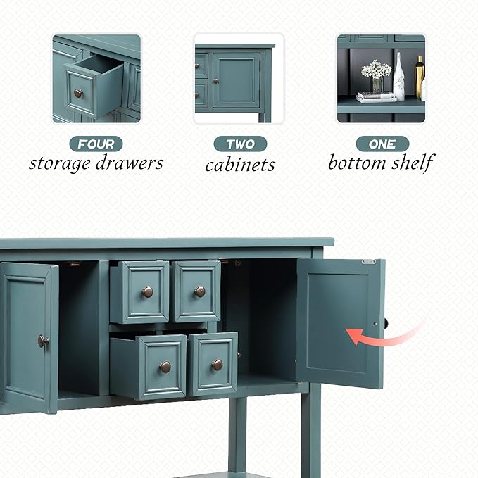 Merax Wood Farmhouse Buffet Table with Storage Shelf, 2 Drawers and Cabinets Buffet Coffee Bar Cabinet for Living Room Dinning Room Kitchen (Dark Blue)