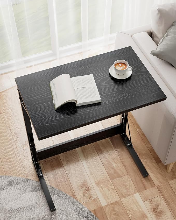 Tatub Folding TV Tray Table Set of 2, 24" Wide C-Shaped End Table for Couches, Small Sofa-Side Laptop Desk with Metal Frame for Living Room, Bedroom, Dark Black