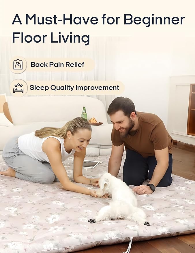 Syrinx Japanese Floor Futon Mattress, Foldable Tatami Sleeping Pad for Adults & Kids, Roll-Up Floor Bed or Bench Cushion