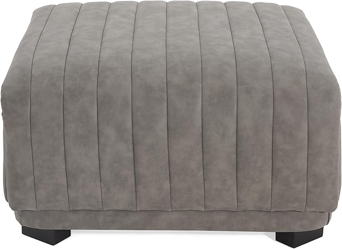 Christopher Knight Home Reyno Upholstered Ottoman with Storage for Living Room, Faux Leather Storage Ottoman Foot Rest with Side Drawers, Modern Square Coffee Table with Wooden Frame, Grey