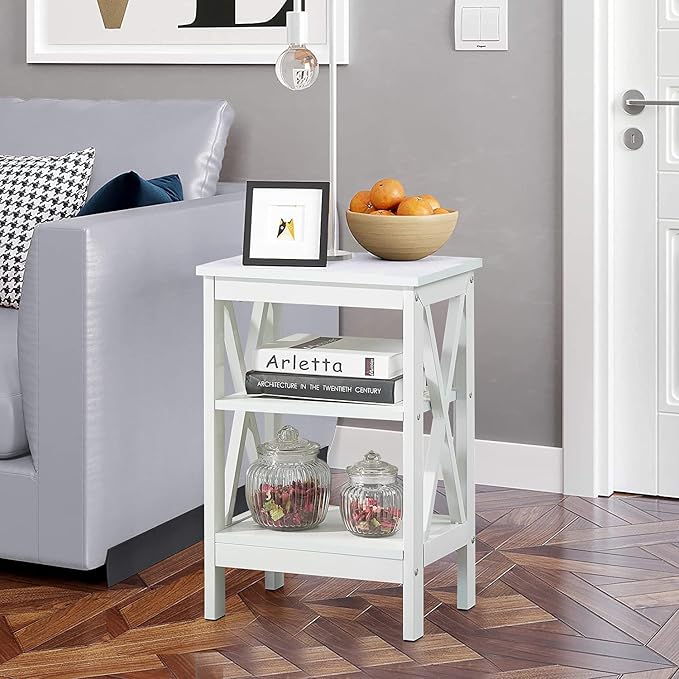 VECELO End Table Side Table with Storage Shelf Nightstands for Living Room,Bedroom Furniture,Shelves,