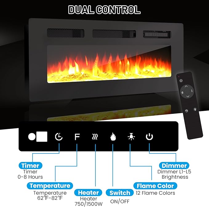 70'' Fireplace TV Stand, Entertainment Center with 36'' Firplace, 2 Tier TV Console Cabinet with Storage Cabinet, Electric Fireplace Heater with LED Light and 12 Flame Colors, White