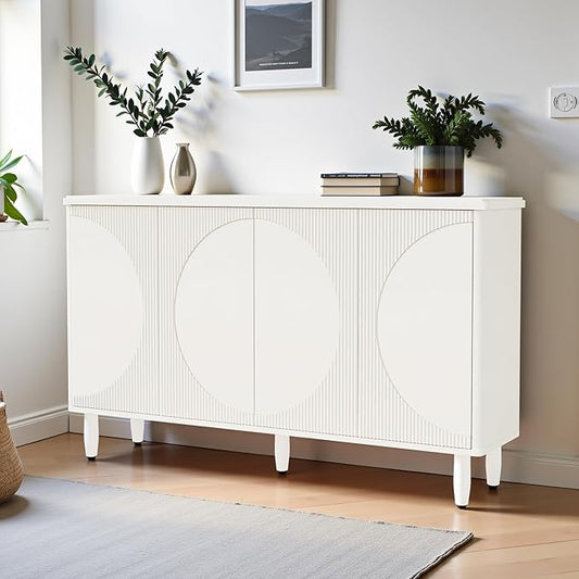 59.4" Sideboard Buffet Cabinet with Storage, Kitchen Buffet Storage Cabinet with Doors & Shelves, Modern Sideboard for Living Room, Kitchen, Hallway, White
