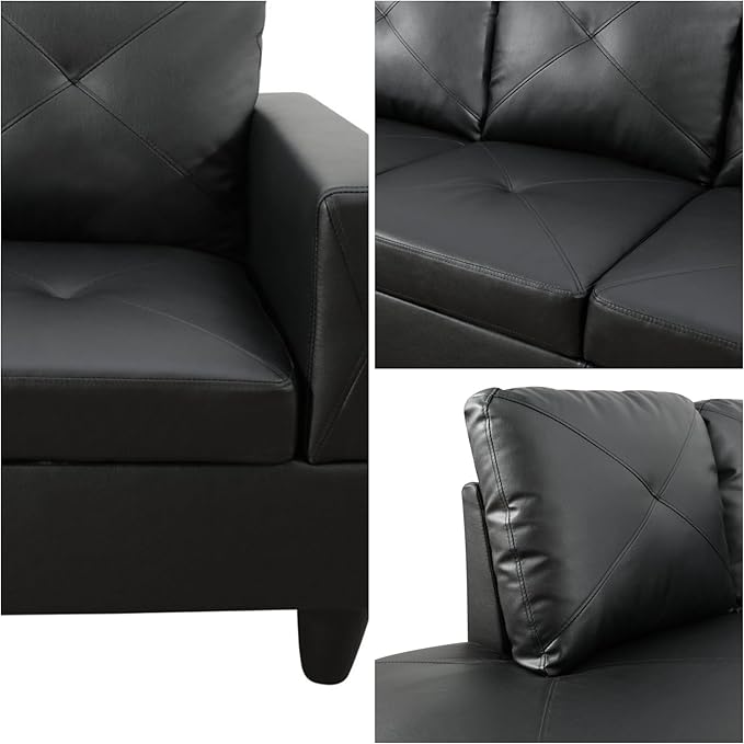 L-Shaped Sectional Sofa, Modern Sectional Couches Home Sofas for Living Room with Movable Chaise, Modular Living Room Sets Furniture for Apartment Bedroom & Office, Black