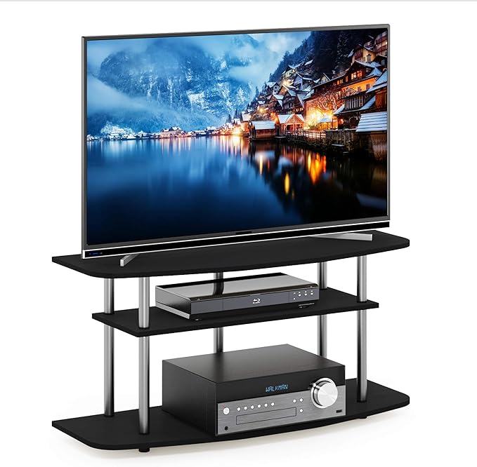 Furinno Frans Turn-N-Tube TV Stand for TV Size up to 43 Inch, 3-Tier, Black Oak