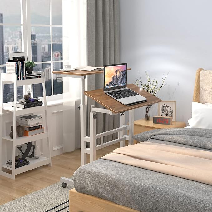 soges 23.6inches Height Adjustable Desk Laptop Desk on The Wheels, Rolling Stand Up Desk Computer Desk Adjustable Standing Desk Sit and Stand Desk Portable Laptop Table, Oak