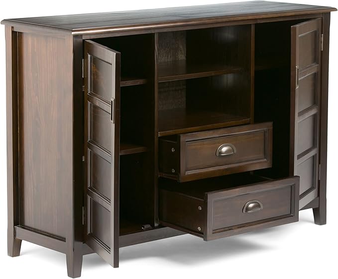 SIMPLIHOME Burlington SOLID WOOD 54 inch Wide Transitional TV Media Stand in Mahogany Brown For TVs up to 60 inches for the Living Room and Entertainment Center