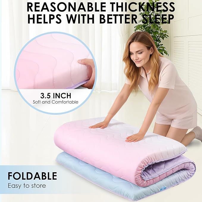 Japanese Floor Futon Mattress, 3.5" Thicken Colorful Rainbow Portable Floor Mattress, High-Density Foam Tatami Mat Sleeping Pad for Camping Guest Room Dormitory RV, Twin