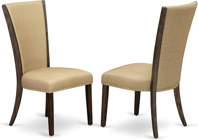 East West Furniture X777VE703-6 6 Piece Dining Set Contains a Rectangle Dining Room Table with X-Legs and 4 Brown Linen Fabric Parson Chairs with a Bench, 40x72 Inch, Multi-Color