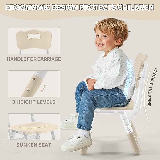Adjustable Kids Table & Chairs Set for Ages 3-8 | 31.5"x23.6" Easy-Clean Activity Table | Meets ASTM/CPSC Standards for Daycare, Homeschool & Playroom (Natural-Wood, 4 Chairs)