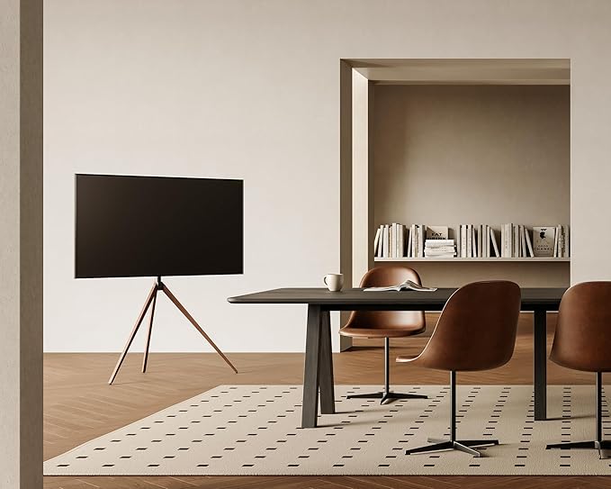 FITUEYES Design Corner TV Stand for 43-65 Inch TVs, Height Adjustable Metal Tripod Easel TV Stand Modern TV Floor Mount with Concealed Storage for Bedroom Living Room, Picasso Series