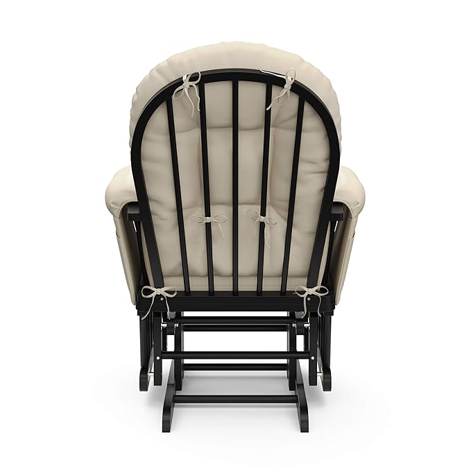 Storkcraft Premium Hoop Glider & Ottoman (Black with Beige) — GREENGUARD Gold Certified, Solid Wood Craftsmanship, Convenient Storage Pockets, Smooth-Gliding Chair for Nursery, Multi-Award-Winning