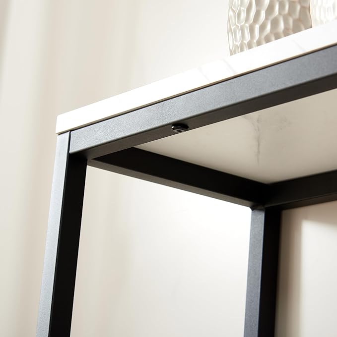 loglus Console Table for Entryway, Faux Marble MDF Sofa Table with Golden Frame (Double Layer, Black Frame)