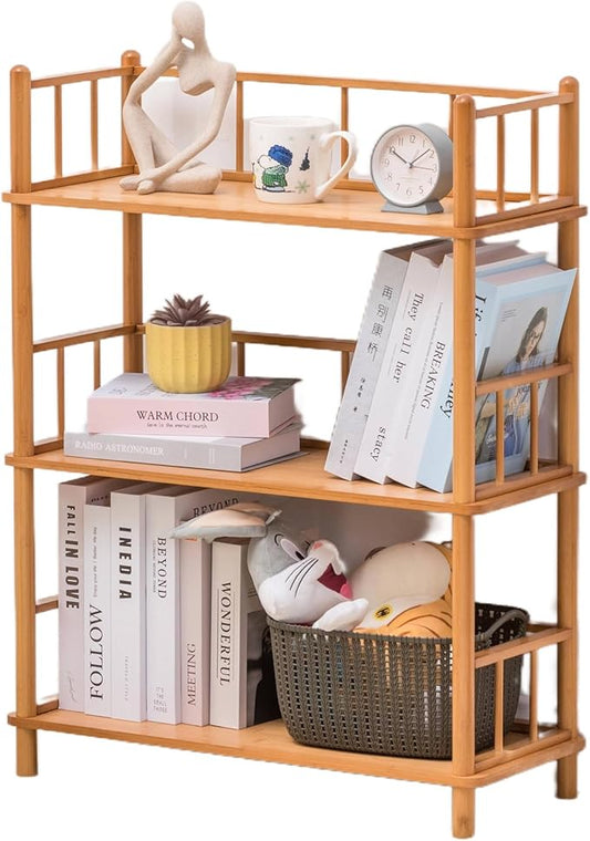 GOGOGO Bamboo Bookshelf -Tool-Free Assembly, Modular, Eco-Friendly Wooden Bookcase, Height Extendable(Natural, 11.8" H(3 Tier))