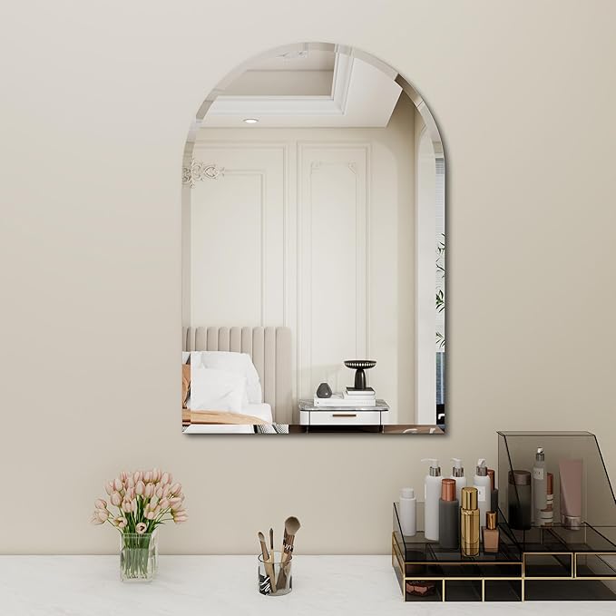Arched Bathroom Mirror, 32X40 inch Arched Frameless Mirror, Arch Wall Mirror，Frameless Mirrors for Bathroom,Beveled Bathroom Mirror.