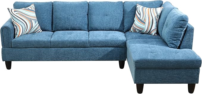 NicBex Sectional Couch 3 Pieces Sofa Set with Left Chaise Flannel L Shaped Cloud Couch for Living Room Furniture Sets with Storage Ottoman, Modular Sofa for Living Room & Apartment, Dark Blue