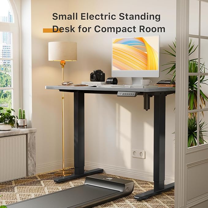 JOY worker Small Electric Standing Desk, 35" x 20" Whole Piece Height Adjustable Desk with Memory Controller, Grey Sit to Stand Desk Workstation for Home Office
