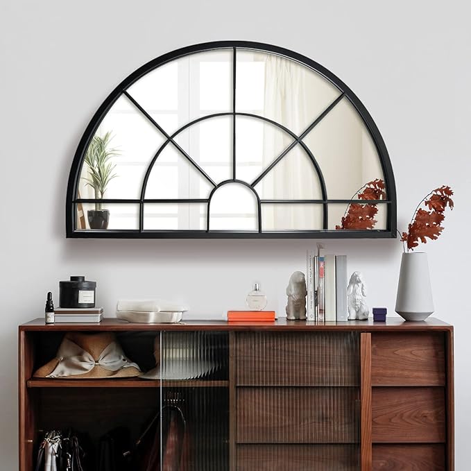 WAMIRRO Arched Window Pane Mirror Decor,Farmhouse Mantel Mirrors for Fireplace/Living Room,24"X40"