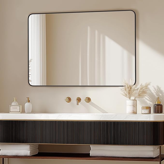 Delma Bathroom Mirror, Black Framed Bathroom Mirror for Over Sink, High-Definition Vanity Mirror, Versatile Mirror for Bathroom, Hangs Horizontally or Vertically(36x24, Black)