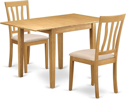 East West Furniture NDAN3-OAK-C 3 Piece Dining Table Set for Small Spaces Contains a Rectangle Dining Room Table with Dropleaf and 2 Linen Fabric Upholstered Chairs, 30x48 Inch, Oak