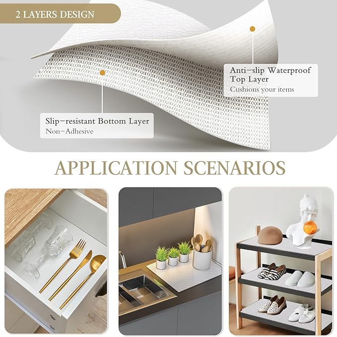 Beautysaid Shelf and Drawer Liner for Kitchen Cabinet, Non Adhesive Non Slip Shelf Paper Waterproof Washable Thickened for Dresser Pantry Shelve Bathroom Protector Liner(White,23.6 in x 30 FT)