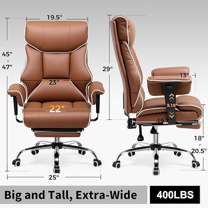 GTRACING Big and Tall Gaming Chair 400lbs Heavy Duty Office Chair with Foot Rest & Ergonomic Pocket Spring Cushion, High Back Lumbar Support for Lower Back Pain Relief, Coffee Brown