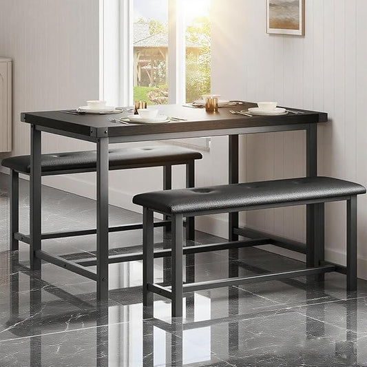 Garvee Dining Table with 2 Benches, Kitchen Table with 2 Upholstered Benches Rectangular Space Saving for Apartment, Dining Room, Kitchen, 44.5 Inches Large, Black