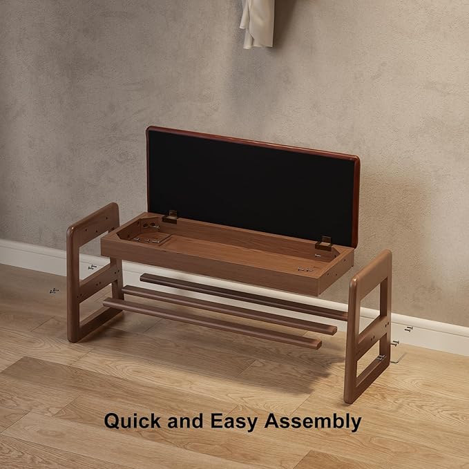 Shoe Rack Bench with Leather Cushion,2 Tiers Shoe Bench with Flip-Top Storage,Wood Shoe Rackh for Entryway,Hallway（Orange,31.5"）