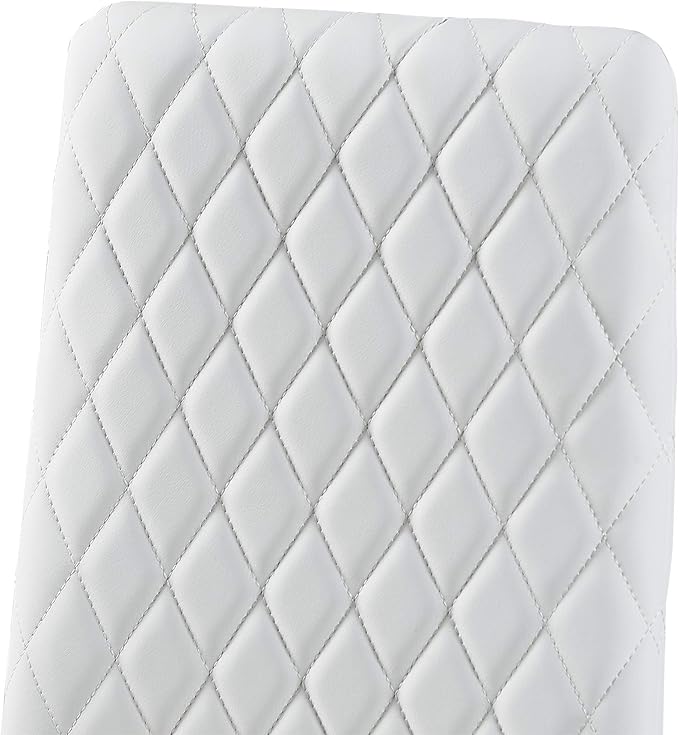 JT Modern Minimalist Dining Chair Fireproof Leather Sprayed Metal Pipe Diamond Grid Pattern Restaurant Home Conference Chair Set of 4 Or 6 (6, White)