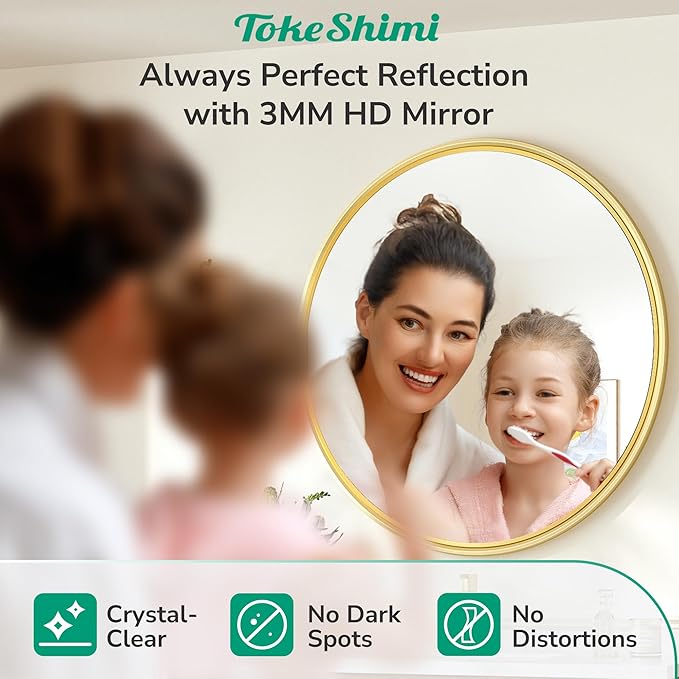 TokeShimi 16 in Round Gold Mirror Framed, 16 x 16 Shatterproof Circle Bathroom Vanity Mirror Wall Mounted Aluminum Wall Mirrored Farmhouse for Entryway, Bedroom, Restroom, Vanity, Living Room