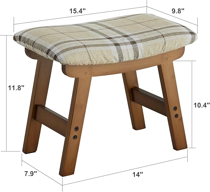 Foot Stool Ottoman Foot Rest Under Desk,Small Stool for Living Room, Bedroom and Kitchen (Brown Legs - Stripes Stool Surface)