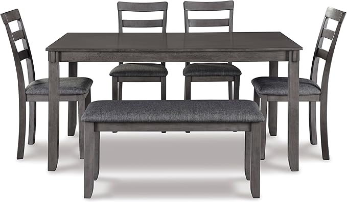 Signature Design by Ashley Bridson Modern 6 Piece Dining Set, Includes Dining Table, 4 Chairs & Bench, Gray
