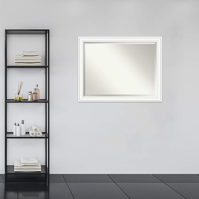 Amanti Art White Bathroom Mirror for Over Sink, 35x45 Craftsman White Rectangle Vanity Mirror, X-Large Casual Wood Frame, Hangs Horizonally and Vertically, Bathroom Wall Decor, Beveled Edge from WI