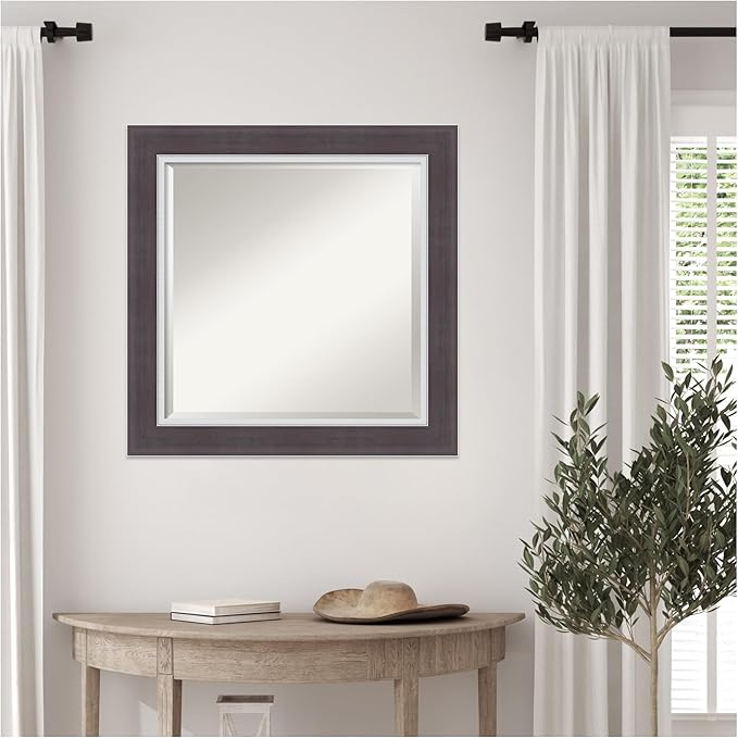 Amanti Art Brown Wall Mirror 26x26 Ellie Brown Silver Square Bathroom Mirror for Wall Decor Living Room, Medium Modern Frame, Hangs Horizonally and Vertically, Bathroom Decor, Beveled Edge