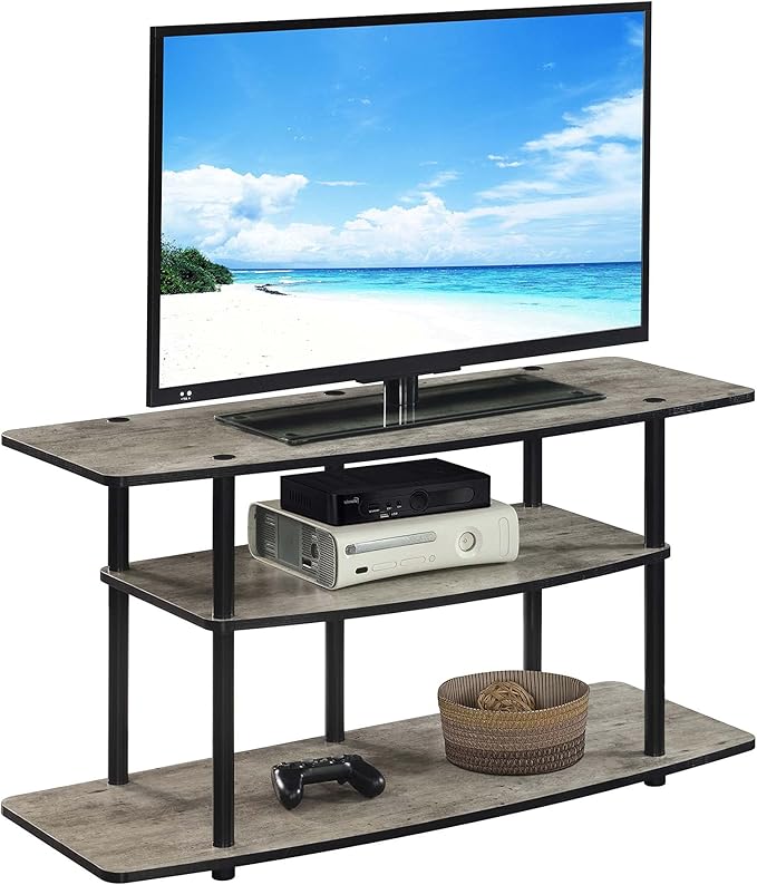 Convenience Concepts Designs2Go No Tools 3-Tier Wide TV Stand 42" - Entertainment Center for TVs up to 46 Inches, Modern TV Mount with Shelves for Living Room, Faux Birch/Black